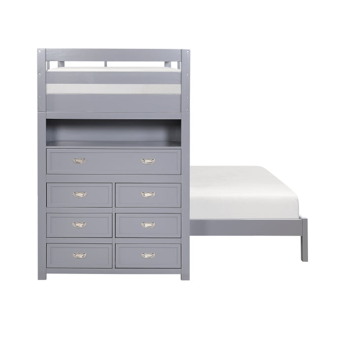 B2024GYLTF-1* (6) Twin/Full Loft Bunk Bed with Chest and Hidden Desk - B2024GYLTF-1*