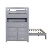 B2024GYLTF-1* (6) Twin/Full Loft Bunk Bed with Chest and Hidden Desk - B2024GYLTF-1*