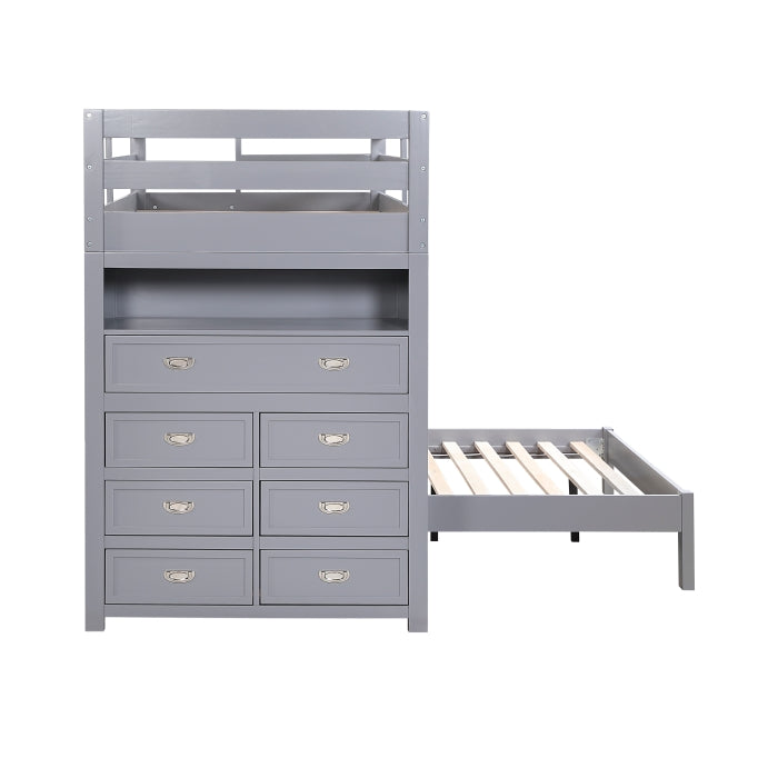 B2024GYLTF-1* (6) Twin/Full Loft Bunk Bed with Chest and Hidden Desk - B2024GYLTF-1*