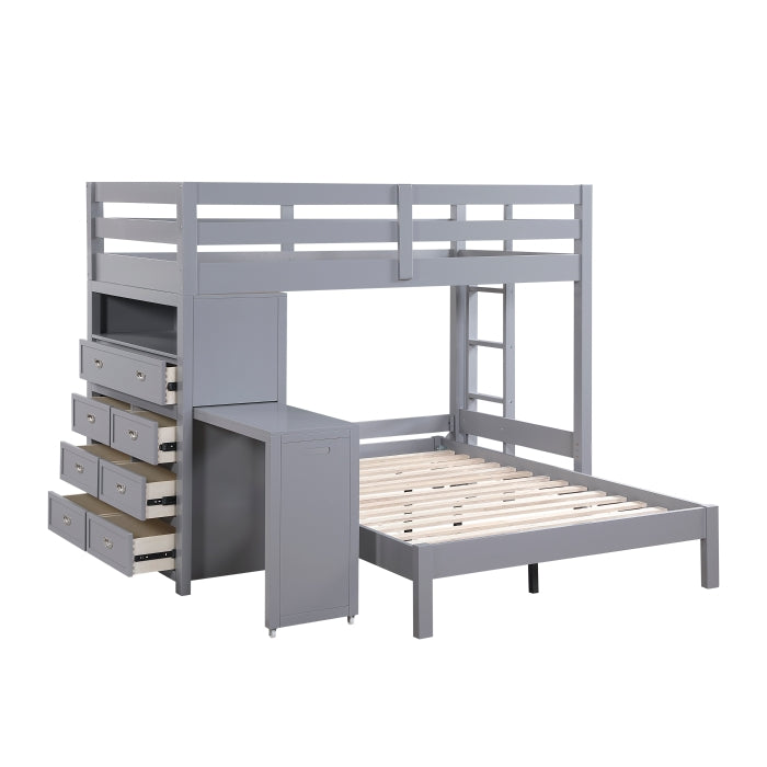 B2024GYLTF-1* (6) Twin/Full Loft Bunk Bed with Chest and Hidden Desk - B2024GYLTF-1*