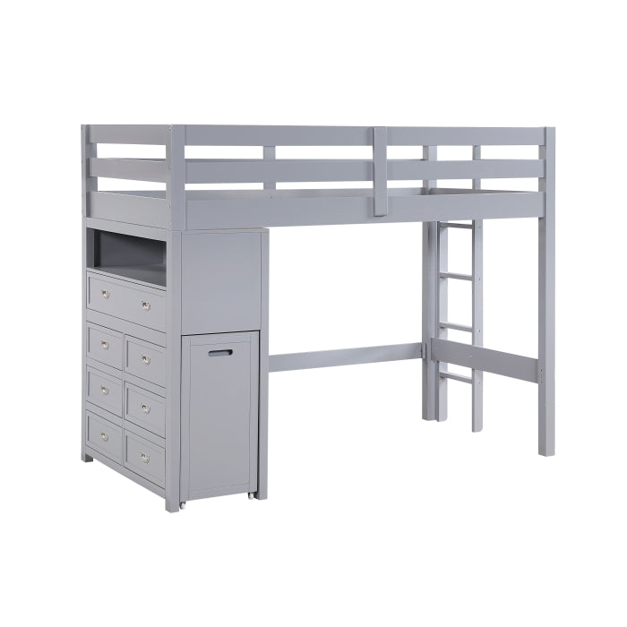 B2024GYLTF-1* (6) Twin/Full Loft Bunk Bed with Chest and Hidden Desk - B2024GYLTF-1*