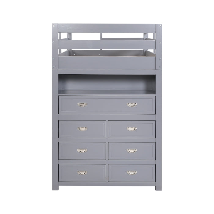 B2024GYLTF-1* (6) Twin/Full Loft Bunk Bed with Chest and Hidden Desk - B2024GYLTF-1*