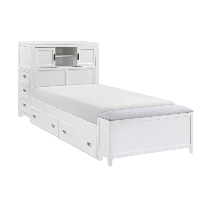 B2024WHBC-1* (2) Twin Bookcase Platform Bed with Hidden Desk, Stool and Storage Bench - B2024WHBC-1*
