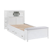 B2024WHBC-1* (2) Twin Bookcase Platform Bed with Hidden Desk, Stool and Storage Bench - B2024WHBC-1*