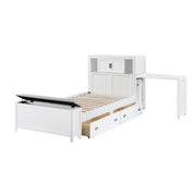 B2024WHBC-1* (2) Twin Bookcase Platform Bed with Hidden Desk, Stool and Storage Bench - B2024WHBC-1*