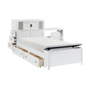 B2024WHBC-1* (2) Twin Bookcase Platform Bed with Hidden Desk, Stool and Storage Bench - B2024WHBC-1*