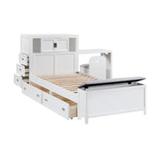 B2024WHBC-1* (2) Twin Bookcase Platform Bed with Hidden Desk, Stool and Storage Bench - B2024WHBC-1*