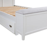 B2024WHBC-1* (2) Twin Bookcase Platform Bed with Hidden Desk, Stool and Storage Bench - B2024WHBC-1*