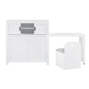 B2024WHBC-1* (2) Twin Bookcase Platform Bed with Hidden Desk, Stool and Storage Bench - B2024WHBC-1*
