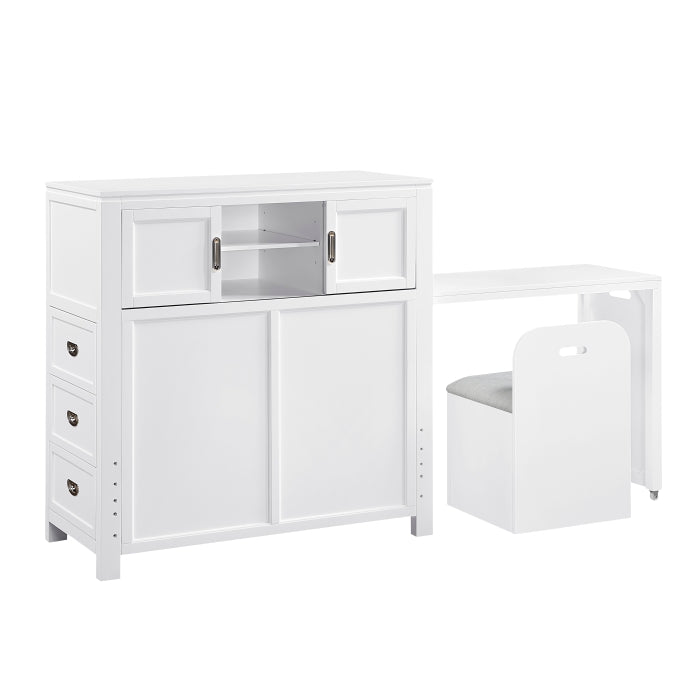 B2024WHBC-1* (2) Twin Bookcase Platform Bed with Hidden Desk, Stool and Storage Bench - B2024WHBC-1*