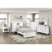 B2024WHBC-1* (2) Twin Bookcase Platform Bed with Hidden Desk, Stool and Storage Bench - B2024WHBC-1*