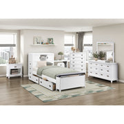 B2024WHBC-1* (2) Twin Bookcase Platform Bed with Hidden Desk, Stool and Storage Bench - B2024WHBC-1*