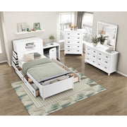 B2024WHBC-1* (2) Twin Bookcase Platform Bed with Hidden Desk, Stool and Storage Bench - B2024WHBC-1*