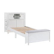 B2024WHBC-1* (2) Twin Bookcase Platform Bed with Hidden Desk, Stool and Storage Bench - B2024WHBC-1*