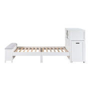 B2024WHBC-1* (2) Twin Bookcase Platform Bed with Hidden Desk, Stool and Storage Bench - B2024WHBC-1*