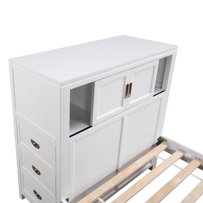 B2024WHBCF-1* (2) Full Bookcase Platform Bed with Hidden Desk, Stool and Storage Bench - B2024WHBCF-1*