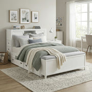 B2024WHBCF-1* (2) Full Bookcase Platform Bed with Hidden Desk, Stool and Storage Bench - B2024WHBCF-1*