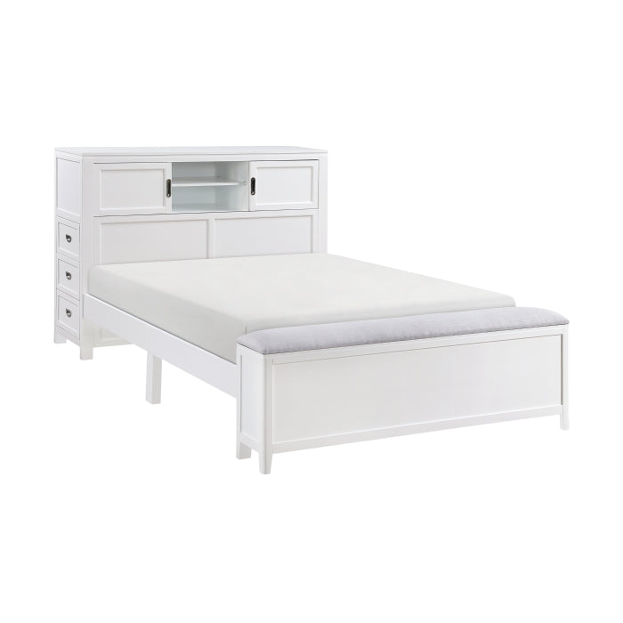 B2024WHBCF-1* (2) Full Bookcase Platform Bed with Hidden Desk, Stool and Storage Bench - B2024WHBCF-1*