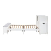 B2024WHBCF-1* (2) Full Bookcase Platform Bed with Hidden Desk, Stool and Storage Bench - B2024WHBCF-1*