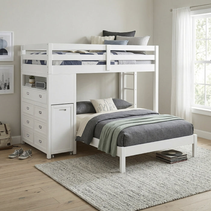 B2024WHLTF-1* (6) Twin/Full Loft Bunk Bed with Chest and Hidden Desk - B2024WHLTF-1*