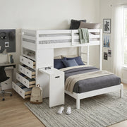 B2024WHLTF-1* (6) Twin/Full Loft Bunk Bed with Chest and Hidden Desk - B2024WHLTF-1*