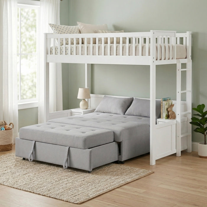 B2034WHLTS-1* (5) Twin Loft Bunk Bed with Night Stand and Sofa Bed - B2034WHLTS-1*