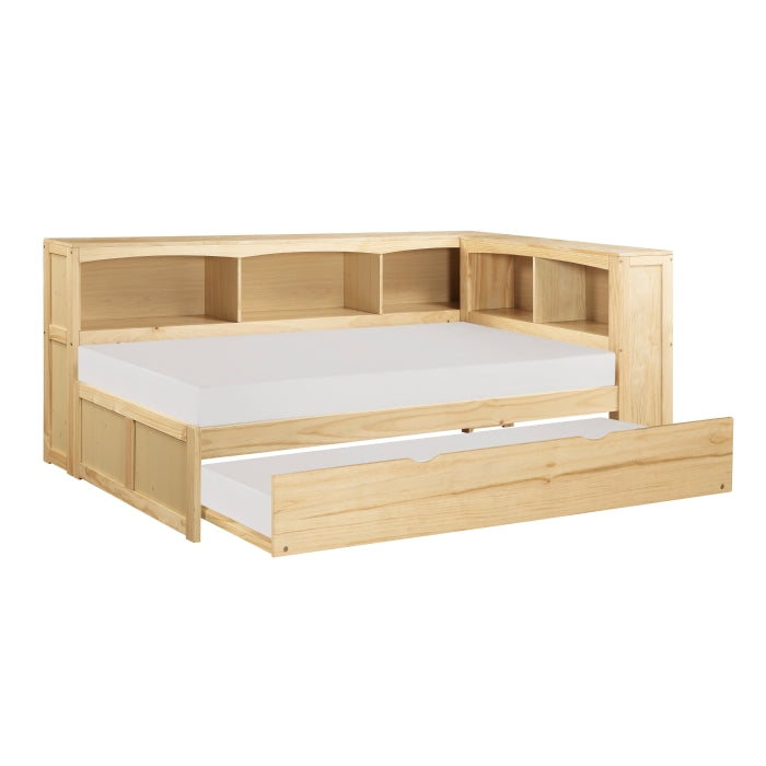 B2043BC-1BCR* (4) Twin Bookcase Corner Platform Bed with Twin Trundle - B2043BC-1BCR*