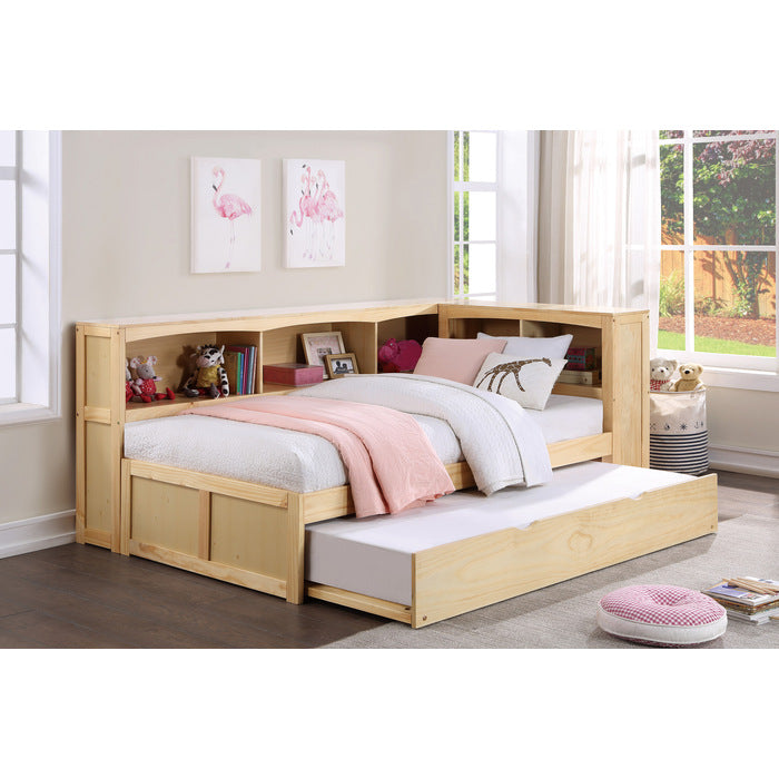 B2043BC-1BCR* (4) Twin Bookcase Corner Platform Bed with Twin Trundle - B2043BC-1BCR*