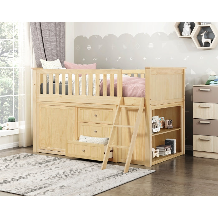 B2043LL-1*BC2DR (6) Low Loft Bunk with Bookcase and 2 Dressers - B2043LL-1*BC2DR
