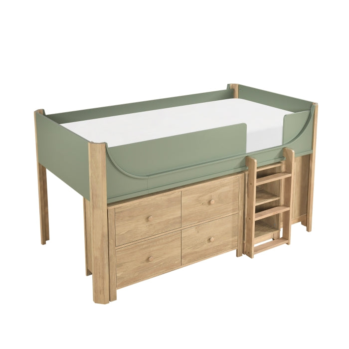 B2048GNLT-1*2BCDR (6) Low Loft Bed with 2-Shelf Bookcase, 4-Shelf Bookcase and Dresser - B2048GNLT-1*2BCDR