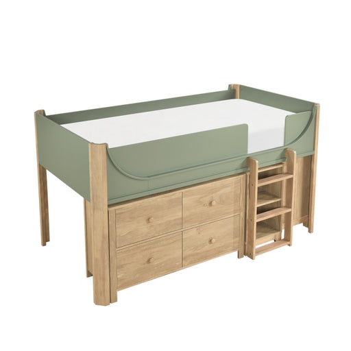 B2048GNLT-1*2BCDR (6) Low Loft Bed with 2-Shelf Bookcase, 4-Shelf Bookcase and Dresser - B2048GNLT-1*2BCDR