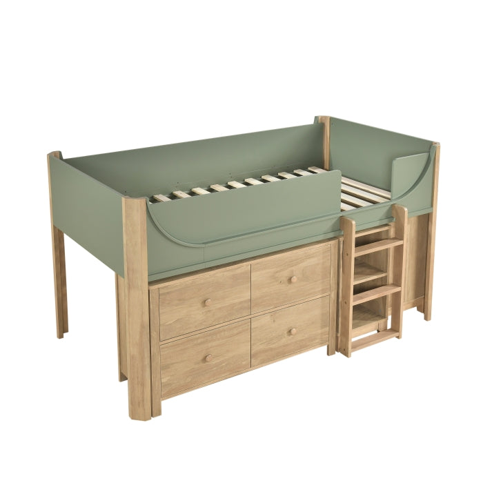 B2048GNLT-1*2BCDR (6) Low Loft Bed with 2-Shelf Bookcase, 4-Shelf Bookcase and Dresser - B2048GNLT-1*2BCDR