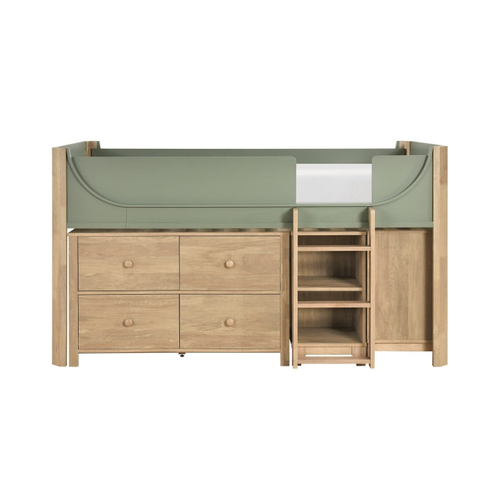 B2048GNLT-1*2BCDR (6) Low Loft Bed with 2-Shelf Bookcase, 4-Shelf Bookcase and Dresser - B2048GNLT-1*2BCDR