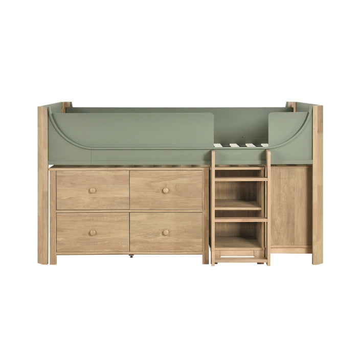 B2048GNLT-1*2BCDR (6) Low Loft Bed with 2-Shelf Bookcase, 4-Shelf Bookcase and Dresser - B2048GNLT-1*2BCDR