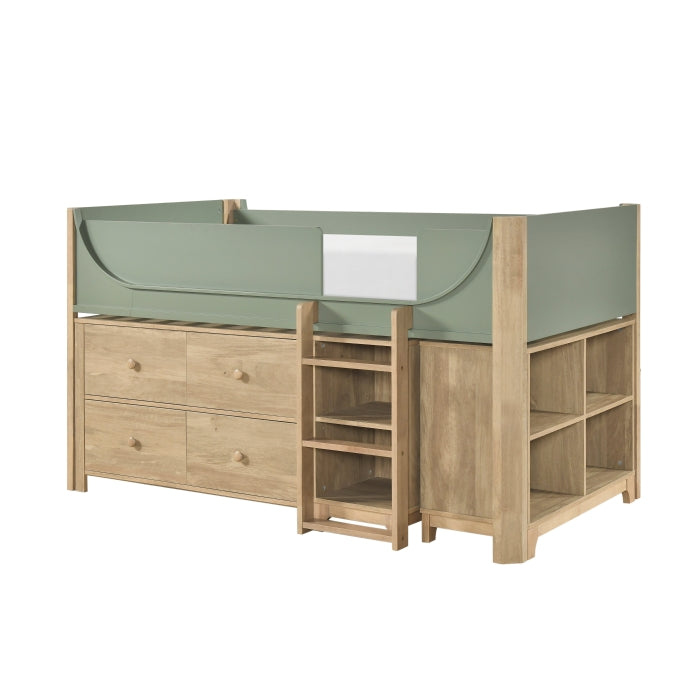 B2048GNLT-1*2BCDR (6) Low Loft Bed with 2-Shelf Bookcase, 4-Shelf Bookcase and Dresser - B2048GNLT-1*2BCDR