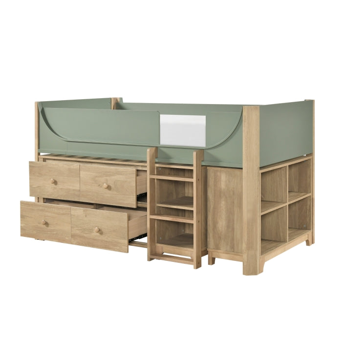B2048GNLT-1*2BCDR (6) Low Loft Bed with 2-Shelf Bookcase, 4-Shelf Bookcase and Dresser - B2048GNLT-1*2BCDR