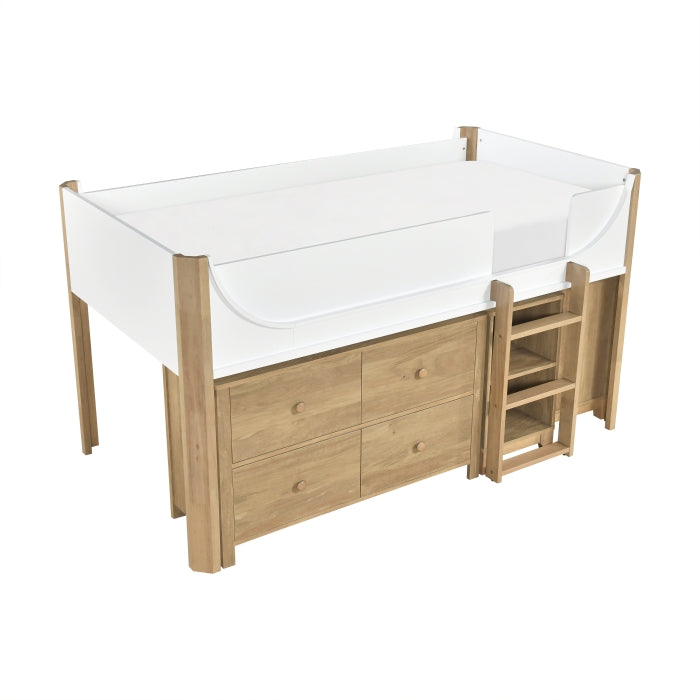 B2048WHLT-1*2BCDR (6) Low Loft Bed with 2-Shelf Bookcase, 4-Shelf Bookcase and Dresser - B2048WHLT-1*2BCDR