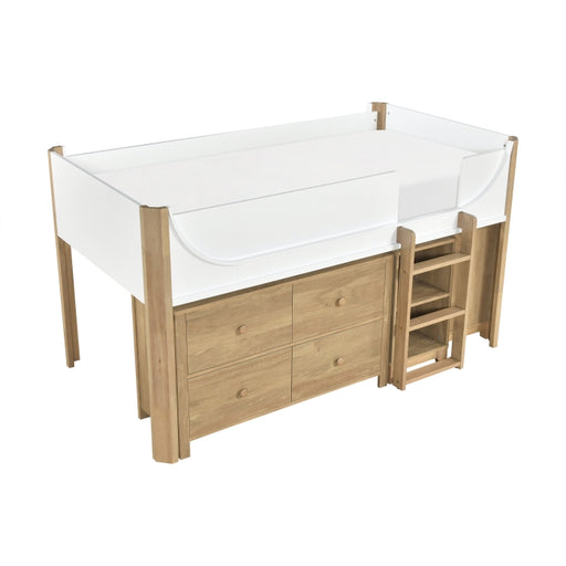 B2048WHLT-1*2BCDR (6) Low Loft Bed with 2-Shelf Bookcase, 4-Shelf Bookcase and Dresser - B2048WHLT-1*2BCDR