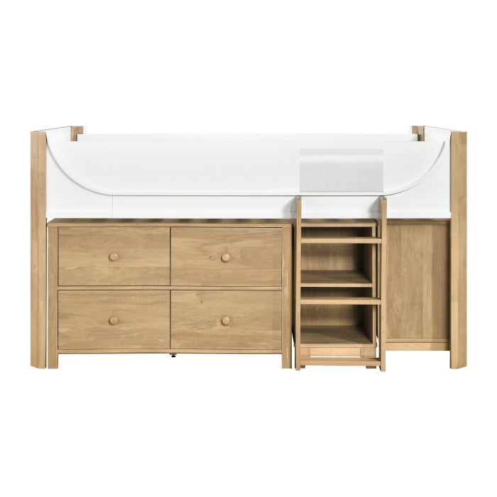 B2048WHLT-1*2BCDR (6) Low Loft Bed with 2-Shelf Bookcase, 4-Shelf Bookcase and Dresser - B2048WHLT-1*2BCDR