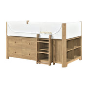 B2048WHLT-1*2BCDR (6) Low Loft Bed with 2-Shelf Bookcase, 4-Shelf Bookcase and Dresser - B2048WHLT-1*2BCDR