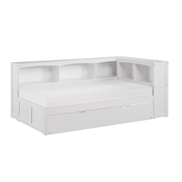 B2053BCW-1BCR* (4) Twin Bookcase Corner Platform Bed with Twin Trundle - B2053BCW-1BCR*