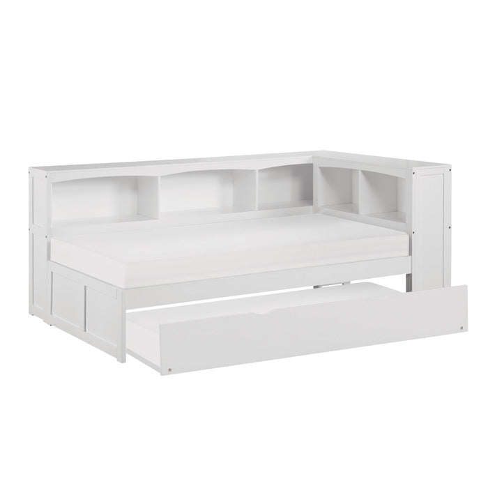 B2053BCW-1BCR* (4) Twin Bookcase Corner Platform Bed with Twin Trundle - B2053BCW-1BCR*