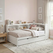 B2053BCW-1BCR* (4) Twin Bookcase Corner Platform Bed with Twin Trundle - B2053BCW-1BCR*