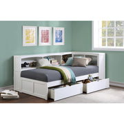 B2053BCW-1BCT* (4) Twin Bookcase Corner Platform Bed with Storage Boxes - B2053BCW-1BCT*