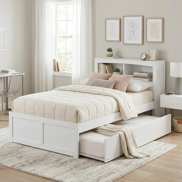B2053BCW-1R* (3) Twin Bookcase Platform Bed with Twin Trundle - B2053BCW-1R*