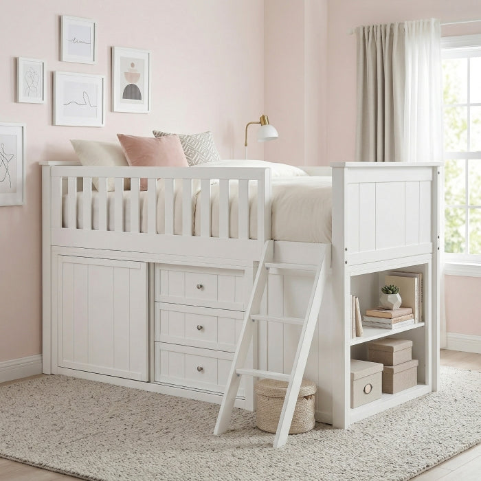 B2053LLW-1*BCDR (5) Low Loft Bunk with Bookcase and Dresser - B2053LLW-1*BCDR