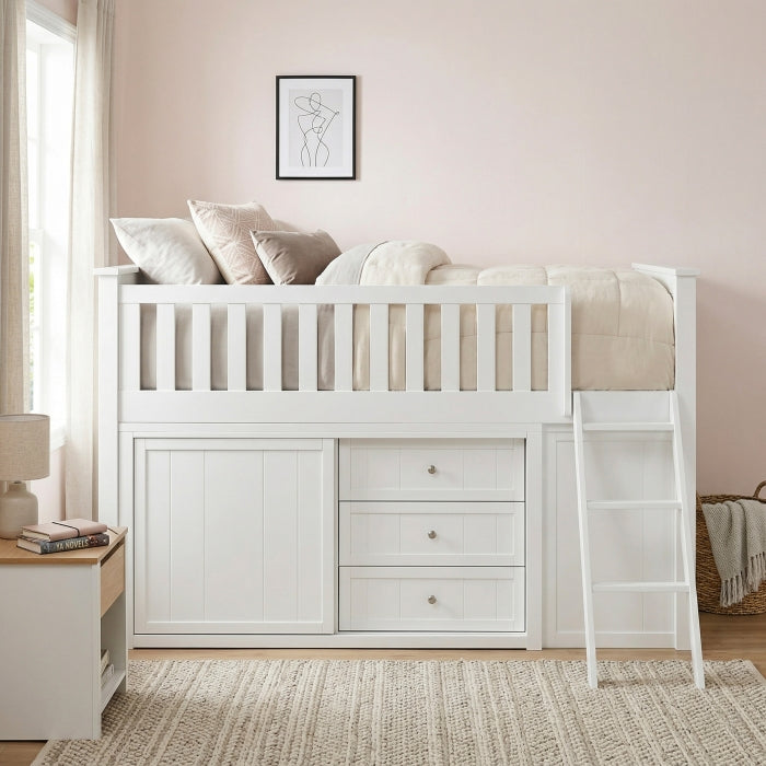 B2053LLW-1*BCDR (5) Low Loft Bunk with Bookcase and Dresser - B2053LLW-1*BCDR
