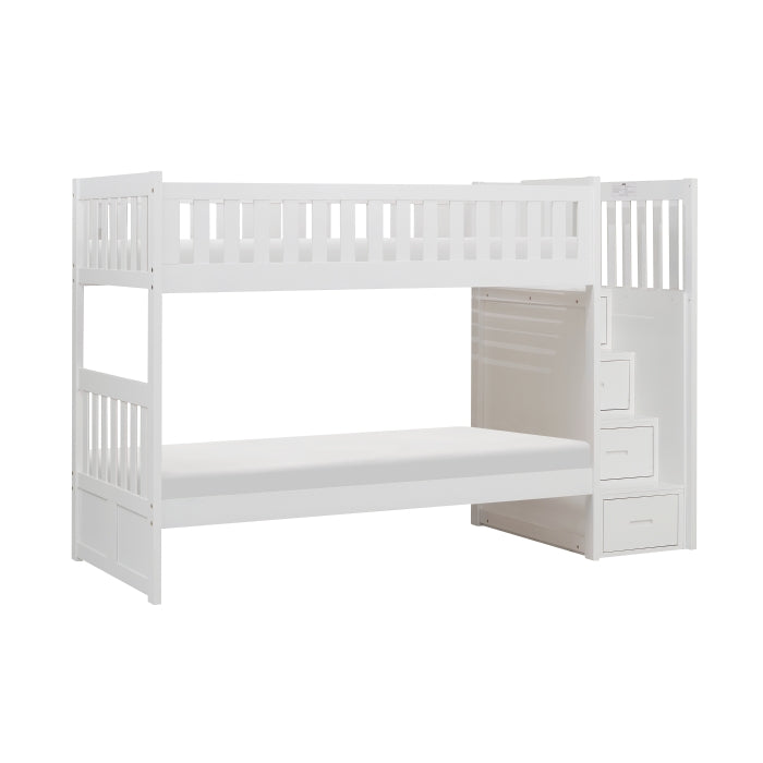 B2053SBW-1* (4) Twin/Twin Step Bunk Bed - B2053SBW-1*