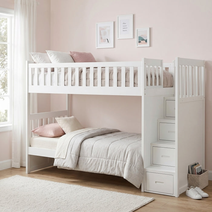 B2053SBW-1* (4) Twin/Twin Step Bunk Bed - B2053SBW-1*