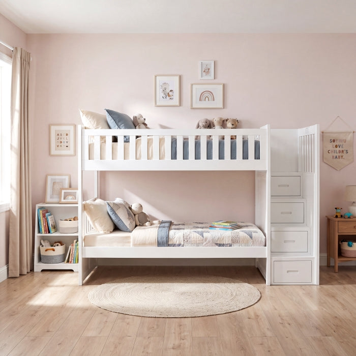 B2053SBW-1* (4) Twin/Twin Step Bunk Bed - B2053SBW-1*